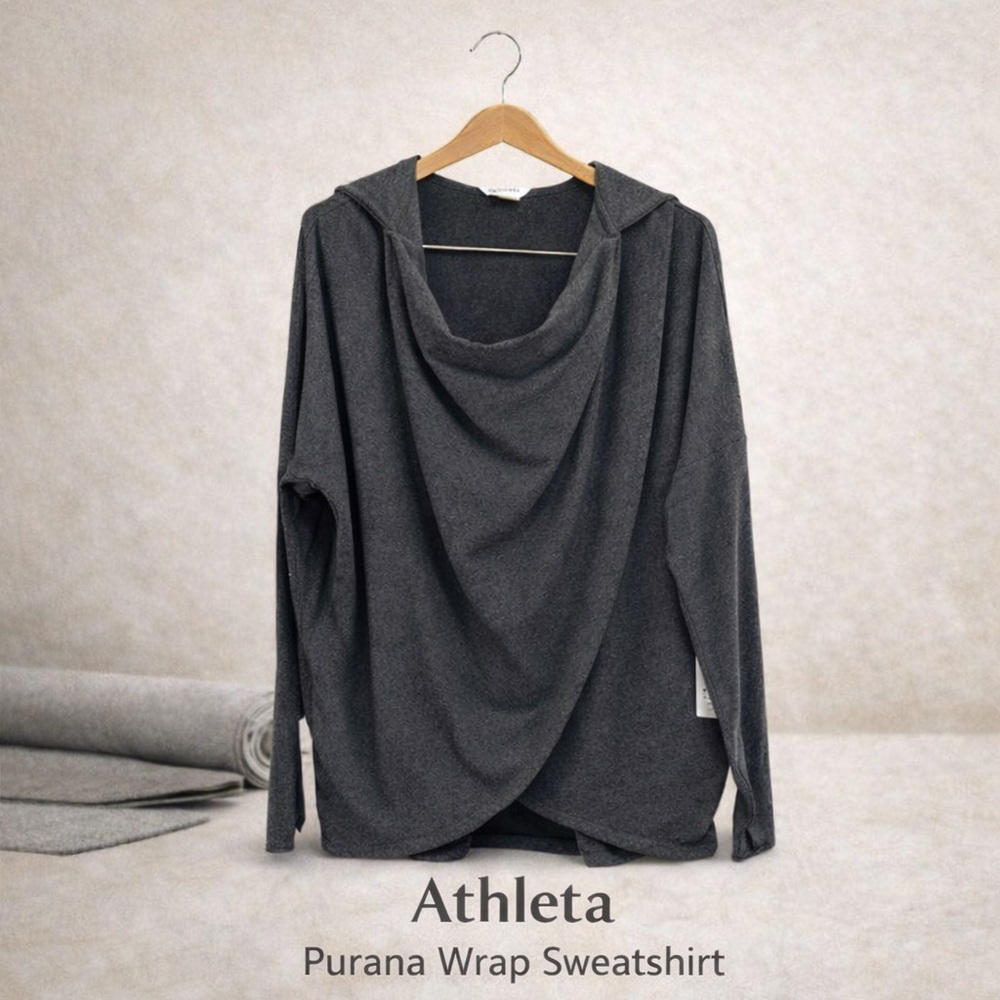 NWT Athleta Purana Wrap Thumb Hole Sweatshirt Hoodie Charcoal Gray M